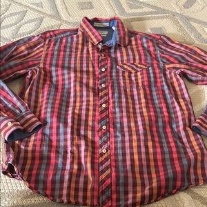 Tommy Bahama Vibrant Red and Blue Plaid Casual Shirt
